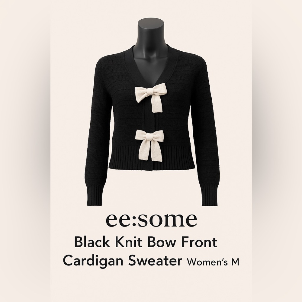 ee:some Black Knit Bow Front Cardigan Sweater Women’s M